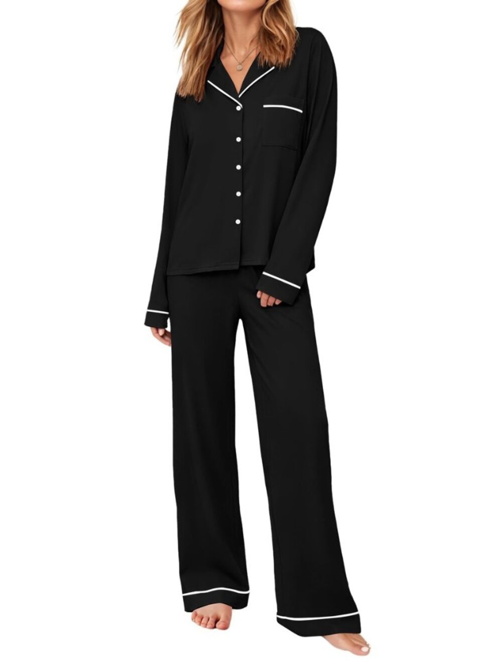 Womens Pajama Sets Long Sleeve Button Down Lounge Sets with Pockets